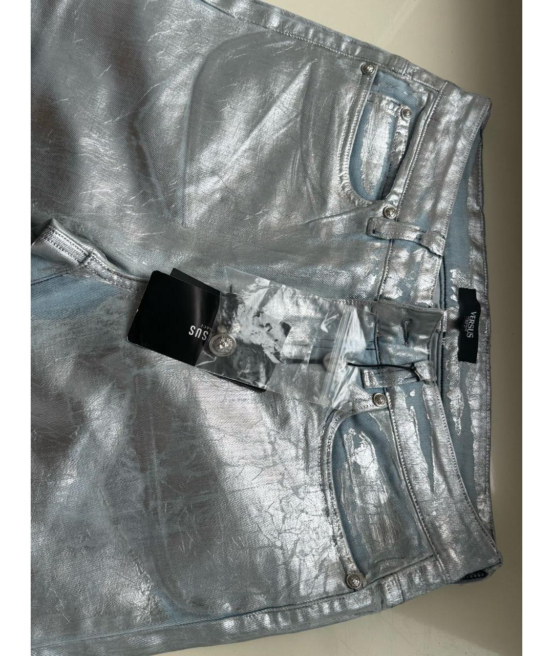 VERSUS VERSACE Серебряные хлопковые джинсы слим, фото 7