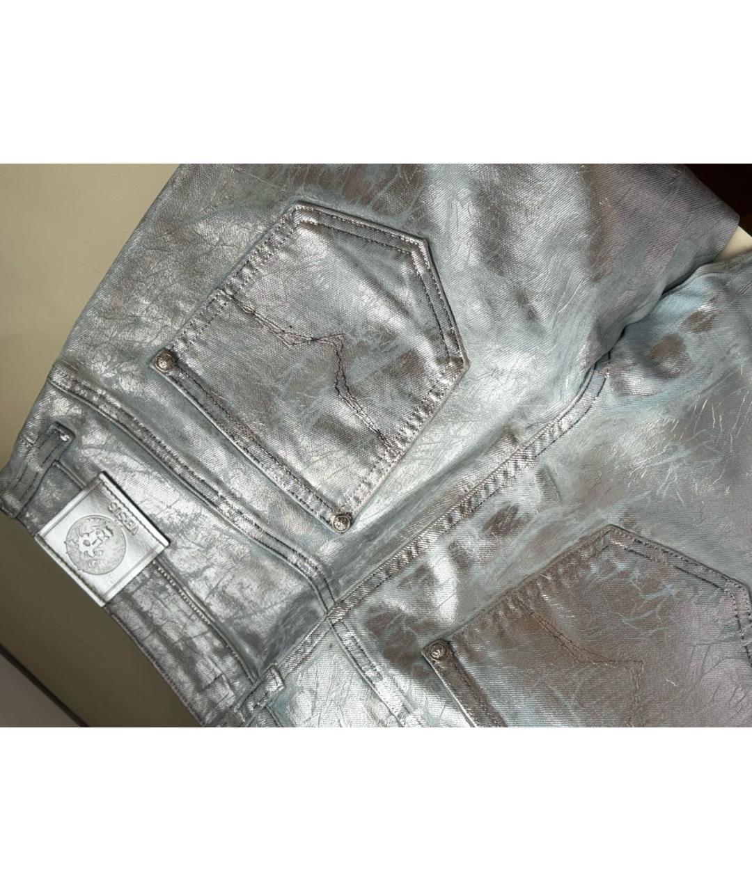 VERSUS VERSACE Серебряные хлопковые джинсы слим, фото 5