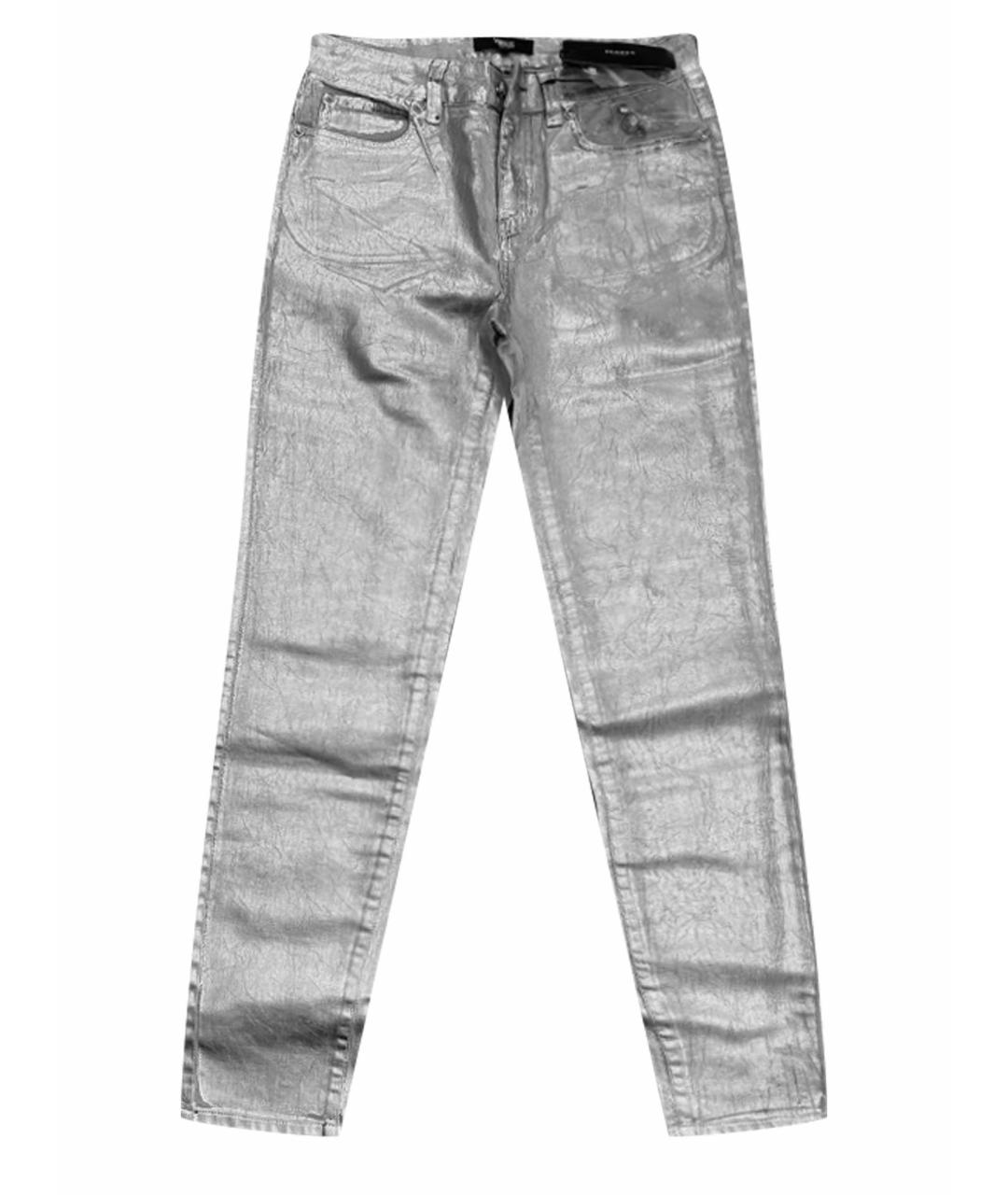 VERSUS VERSACE Серебряные хлопковые джинсы слим, фото 1