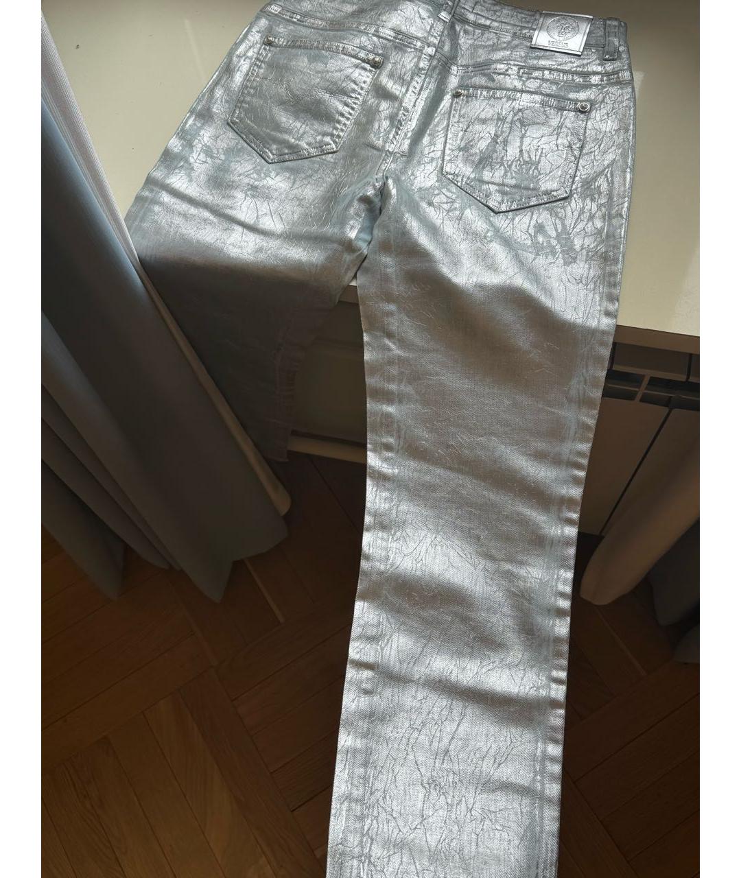 VERSUS VERSACE Серебряные хлопковые джинсы слим, фото 6