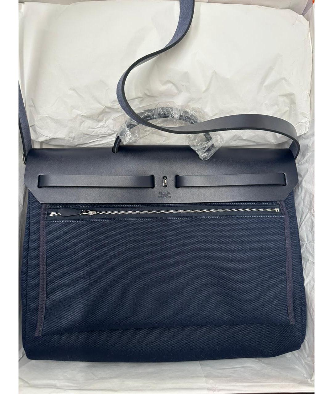 HERMES PRE-OWNED Темно-синяя тканевая сумка с короткими ручками, фото 2