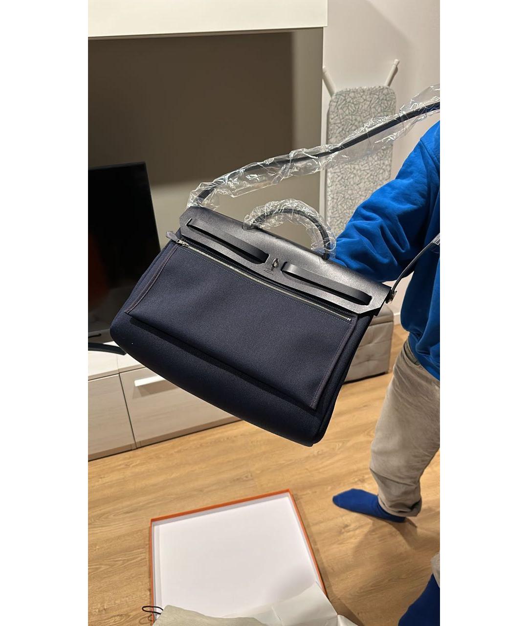 HERMES PRE-OWNED Темно-синяя тканевая сумка с короткими ручками, фото 3