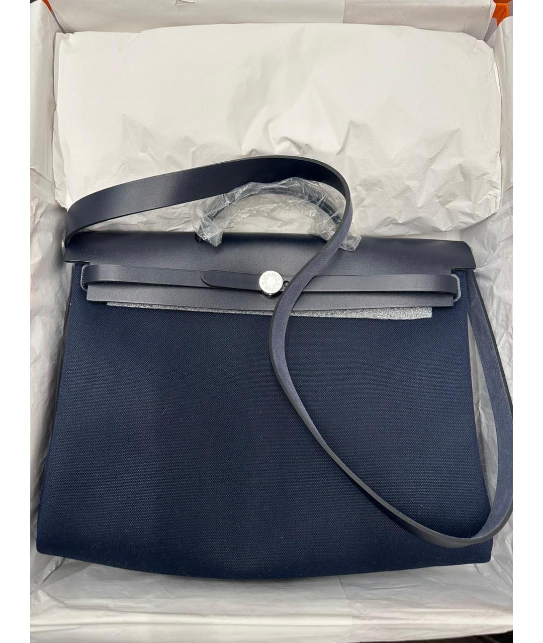 HERMES PRE-OWNED Темно-синяя тканевая сумка с короткими ручками, фото 5