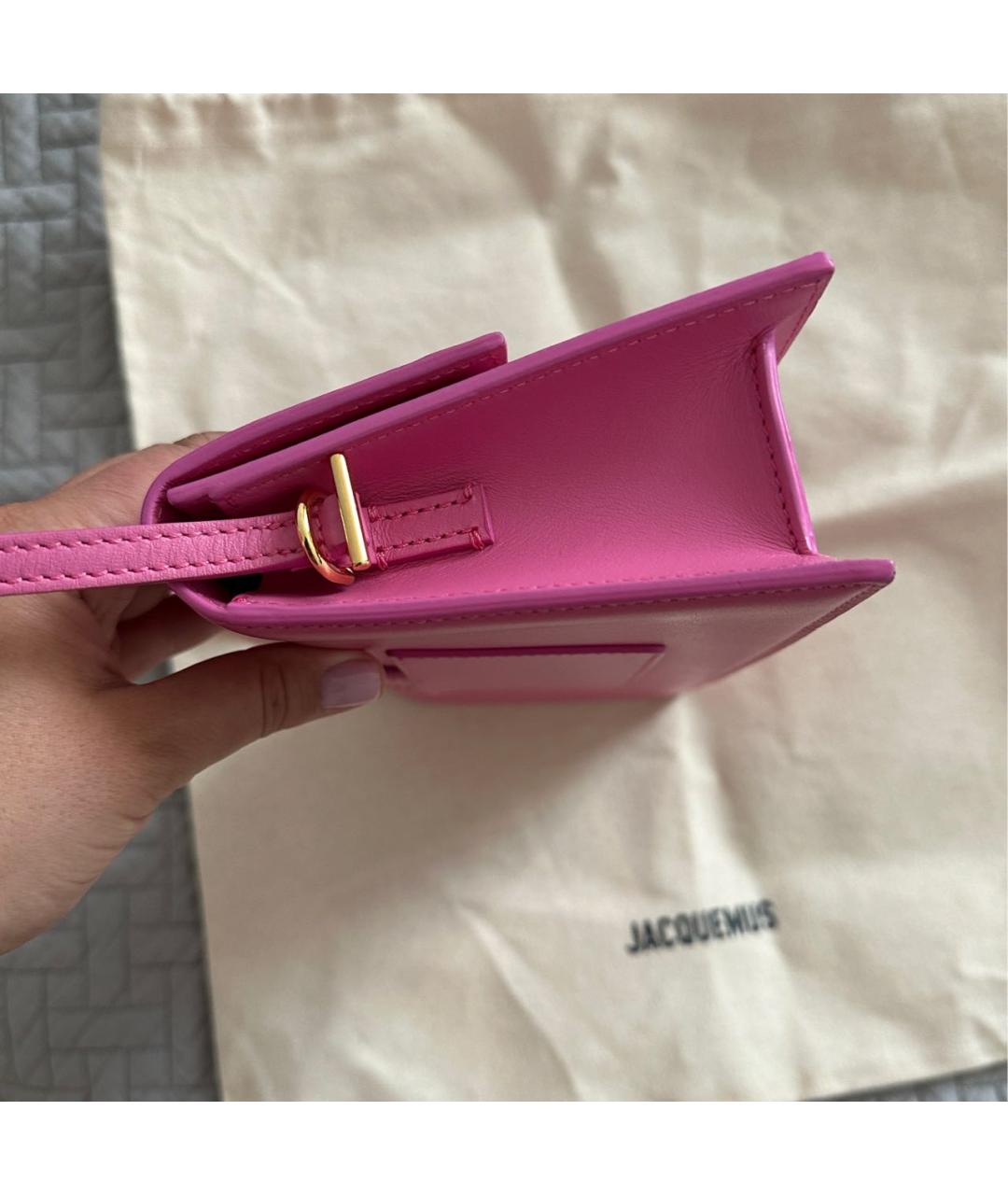 JACQUEMUS Розовая кожаная сумка с короткими ручками, фото 5