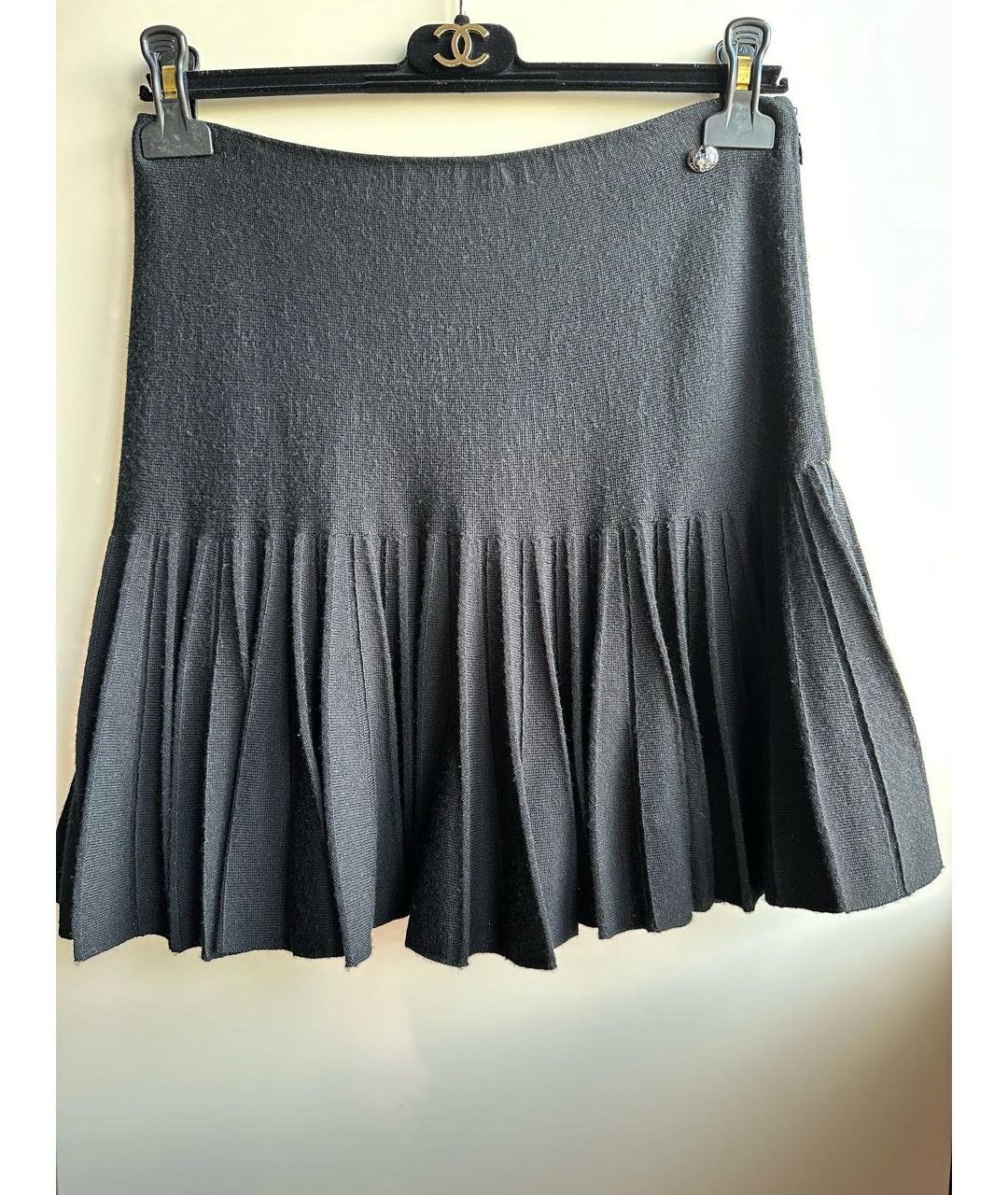 CHANEL PRE-OWNED Черная шерстяная юбка мини, фото 7
