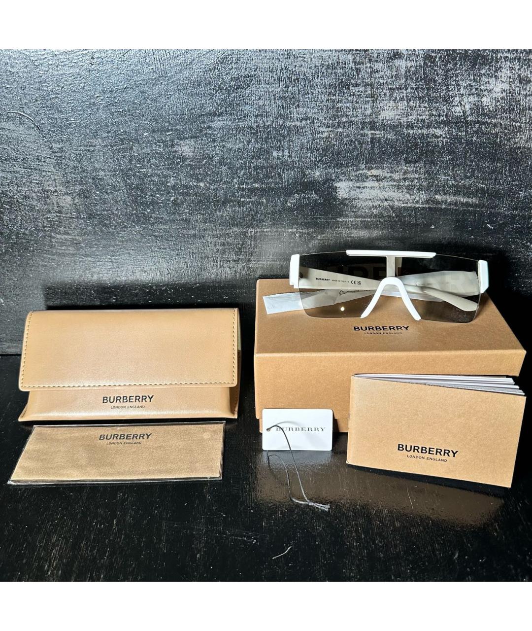 BURBERRY Белые пластиковые солнцезащитные очки, фото 2