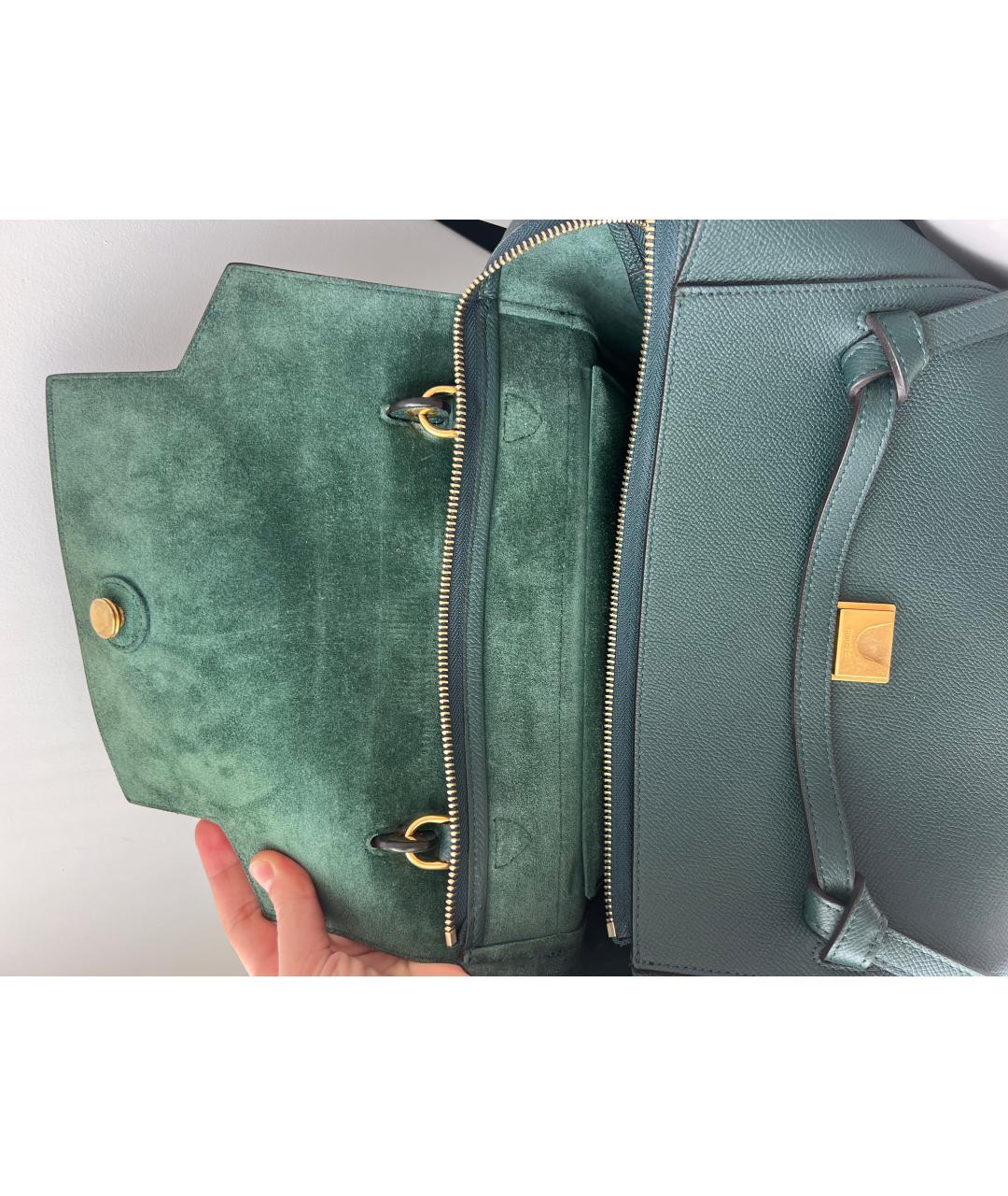 CELINE PRE-OWNED Зеленая кожаная сумка с короткими ручками, фото 3