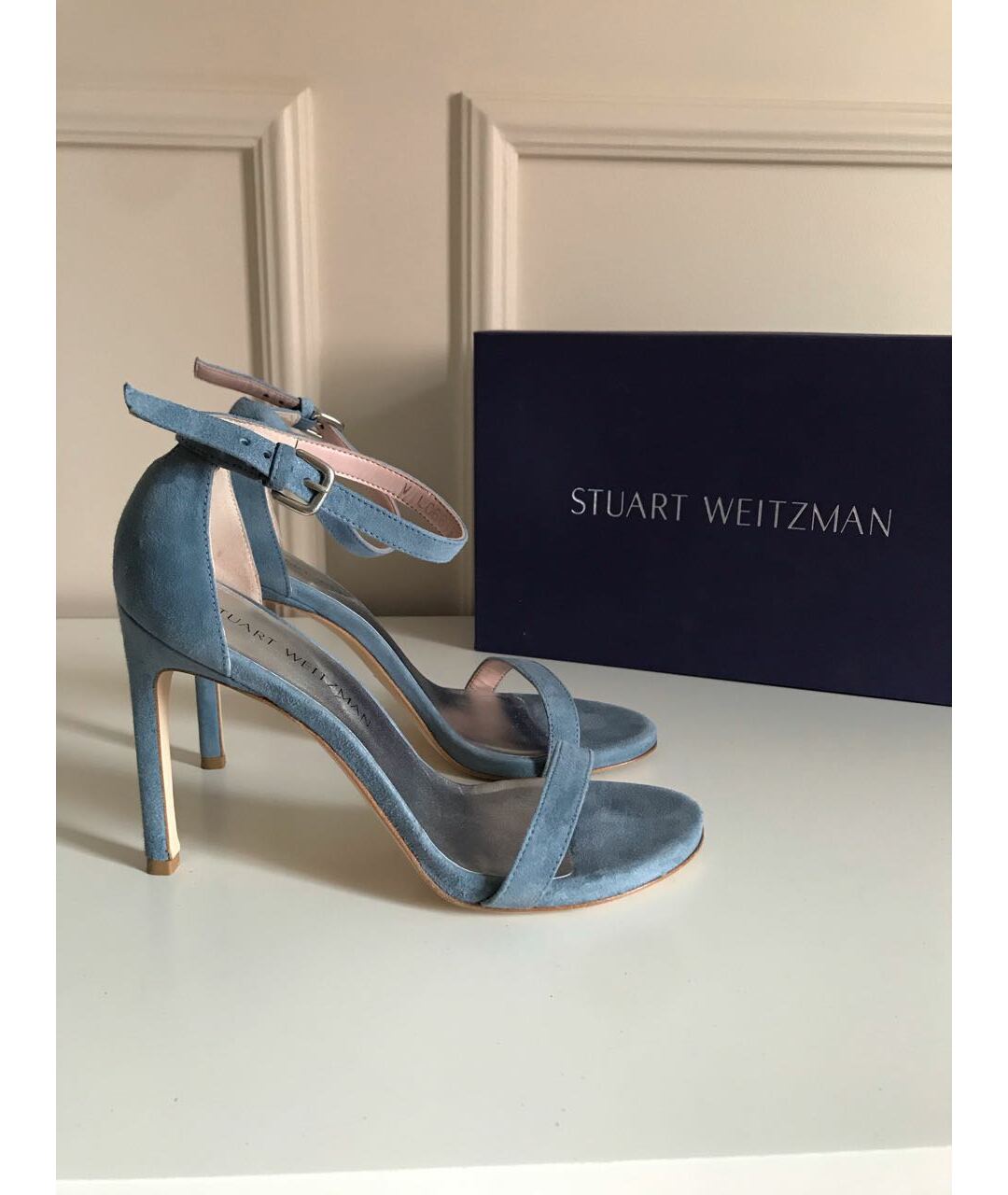 STUART WEITZMAN Голубые замшевые босоножки, фото 4