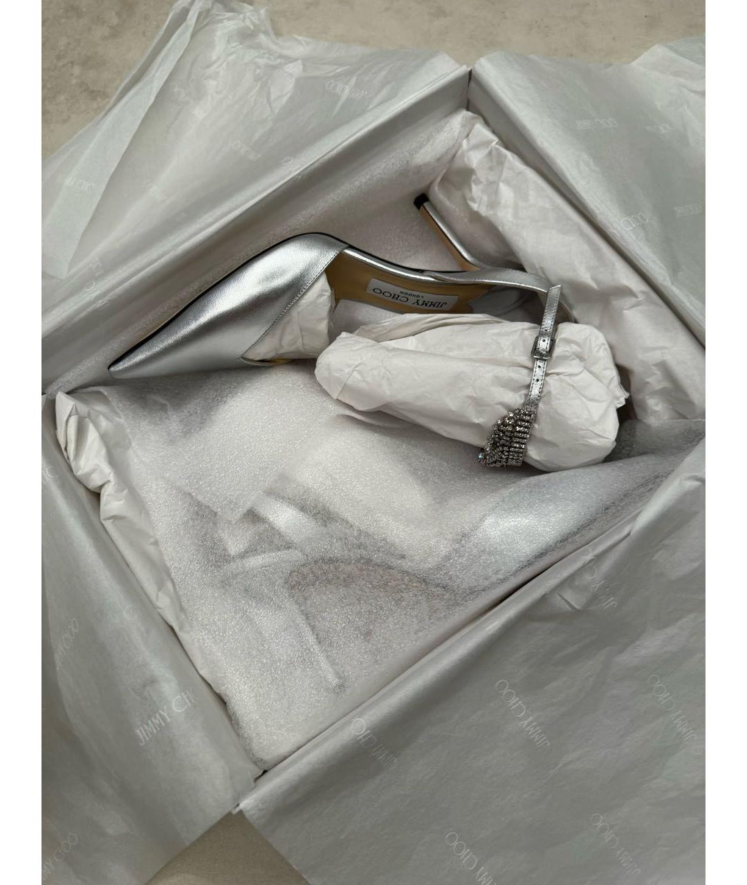 JIMMY CHOO Серебряные кожаные туфли, фото 9