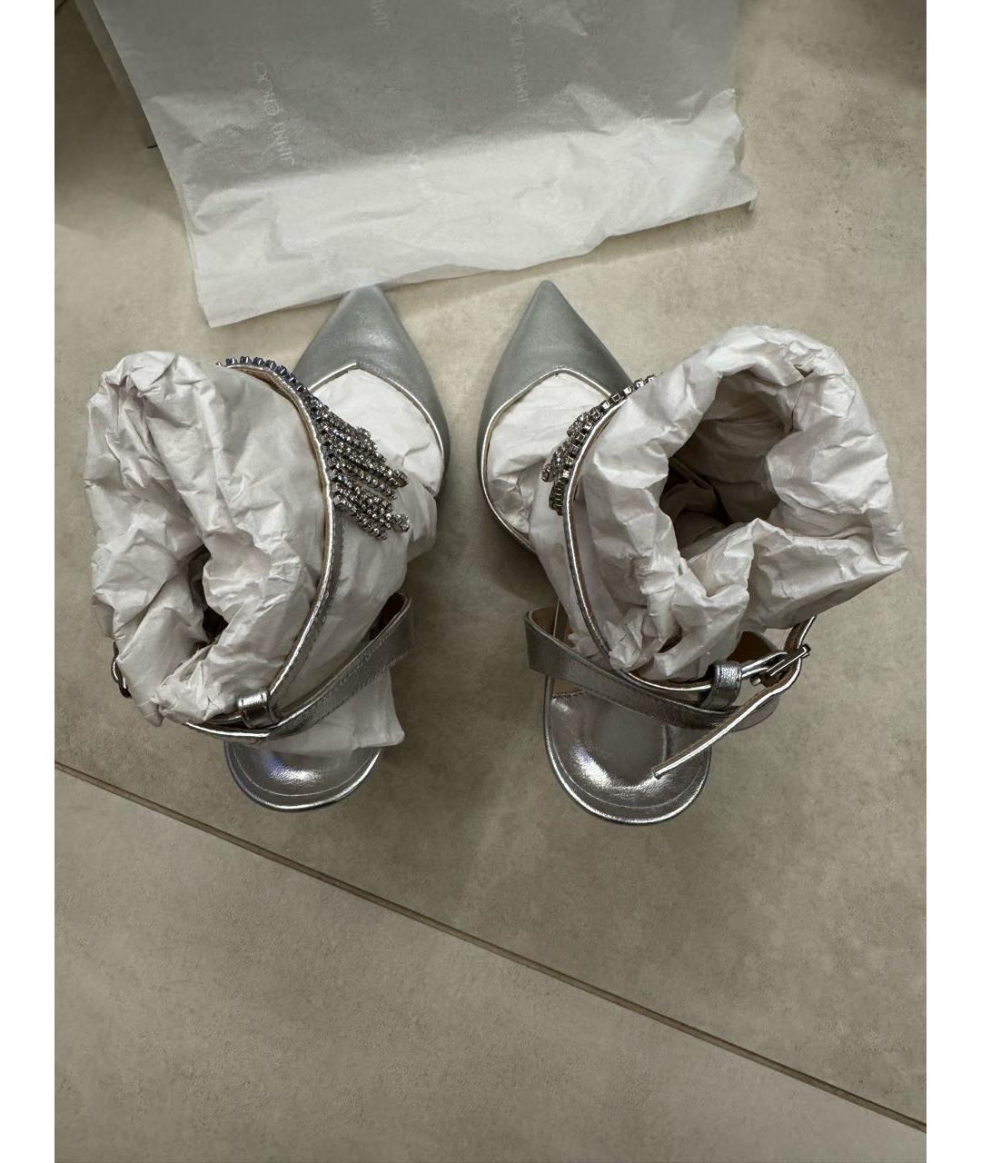 JIMMY CHOO Серебряные кожаные туфли, фото 4