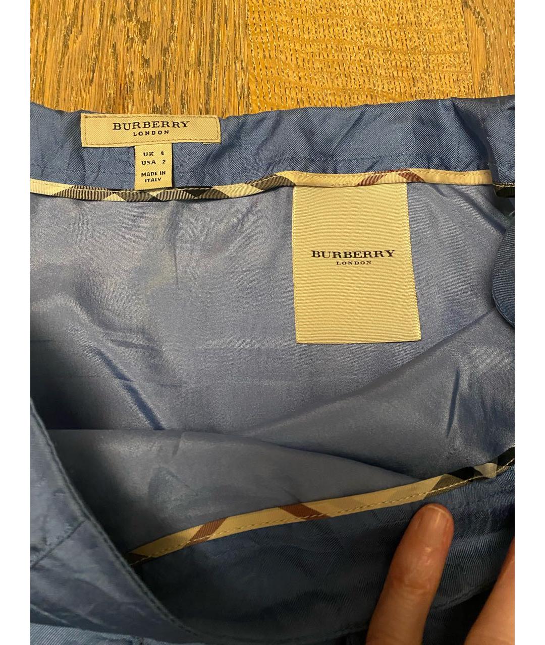 BURBERRY Синяя шелковая юбка миди, фото 3