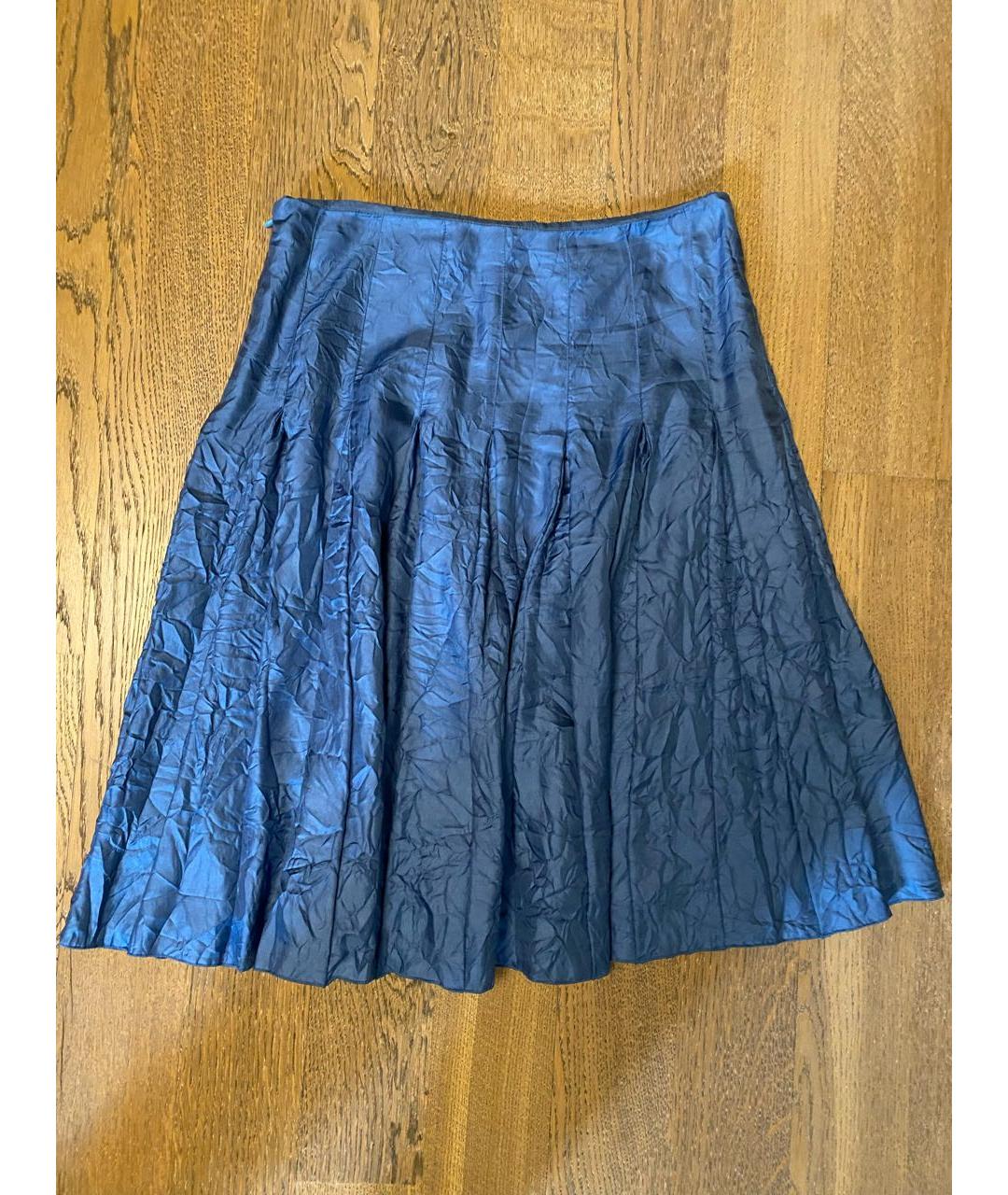 BURBERRY Синяя шелковая юбка миди, фото 2