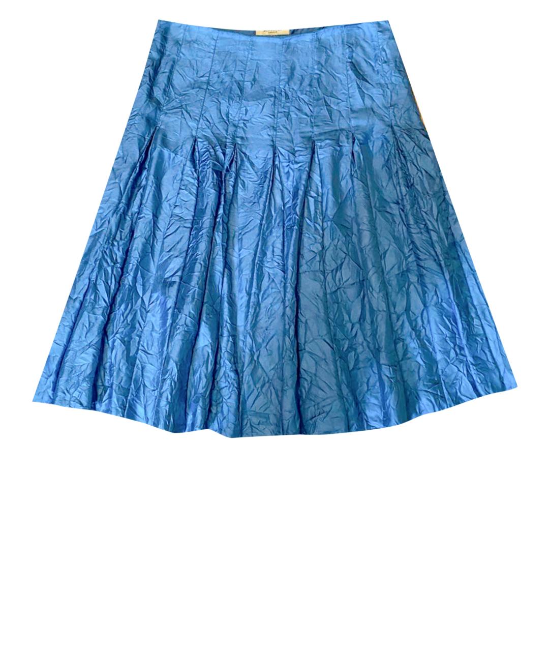 BURBERRY Синяя шелковая юбка миди, фото 1