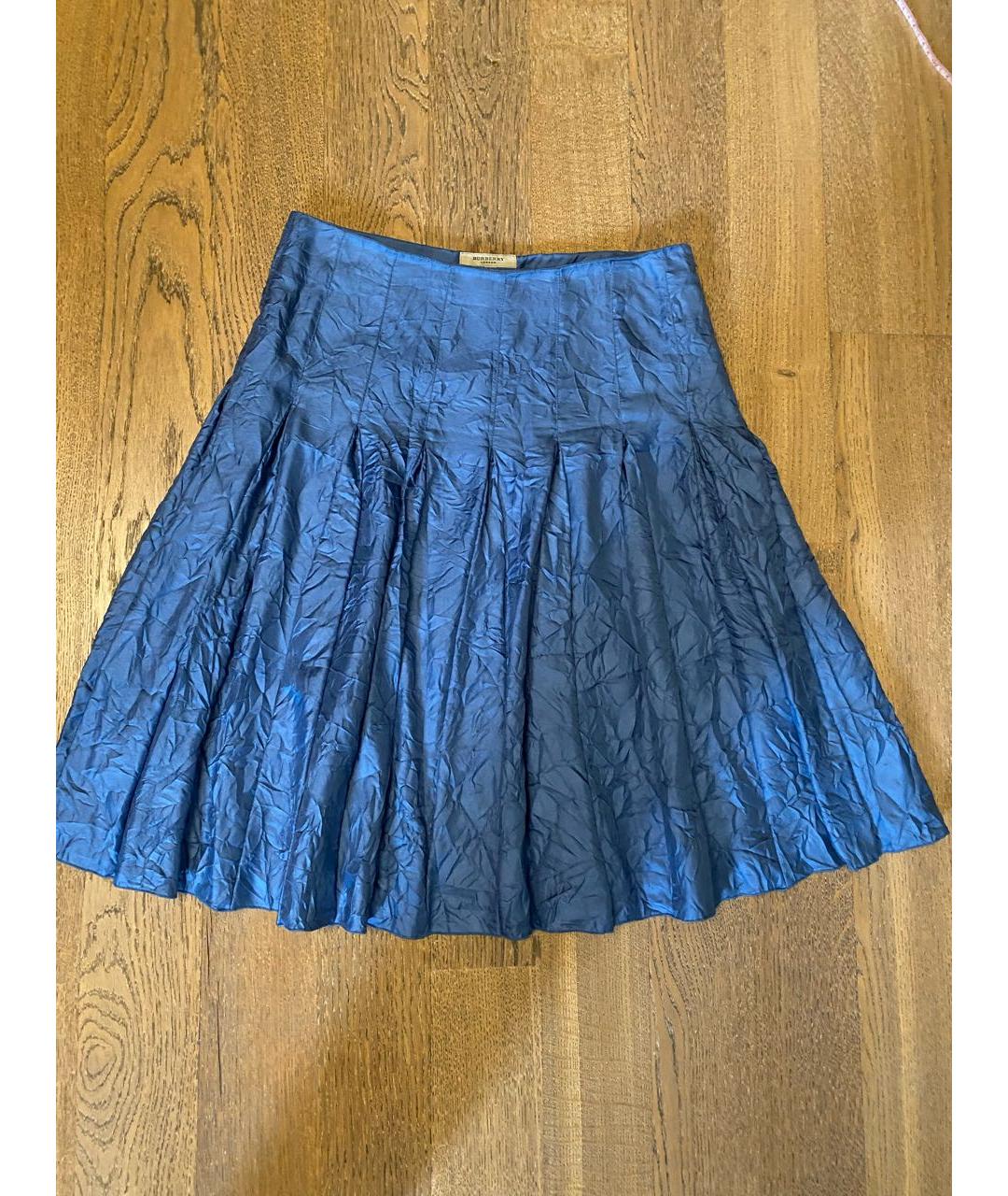 BURBERRY Синяя шелковая юбка миди, фото 6