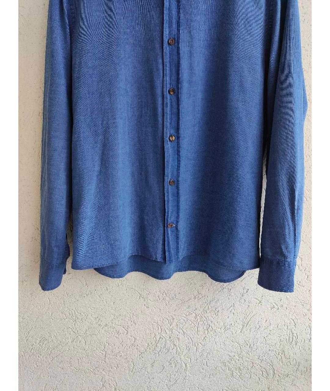 BRUNELLO CUCINELLI Синяя хлопковая кэжуал рубашка, фото 3