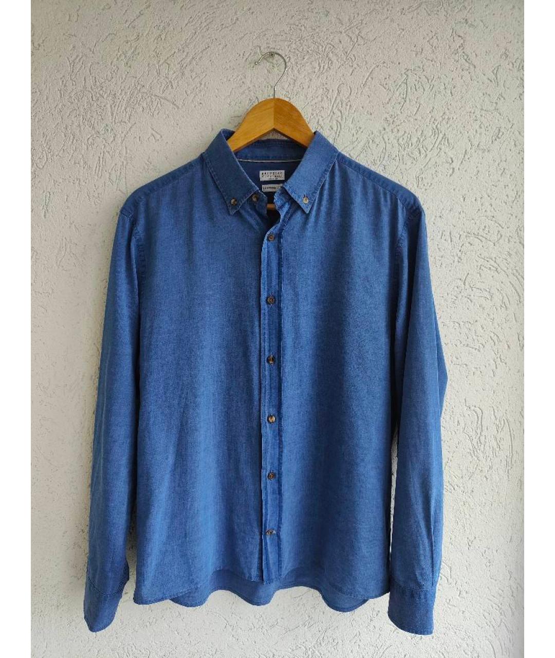 BRUNELLO CUCINELLI Синяя хлопковая кэжуал рубашка, фото 7