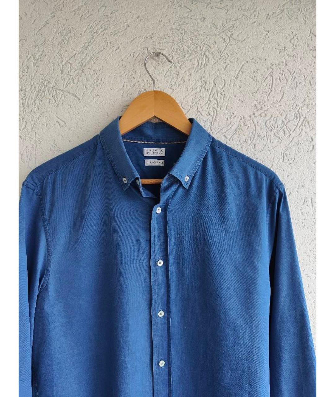 BRUNELLO CUCINELLI Синяя хлопковая кэжуал рубашка, фото 2