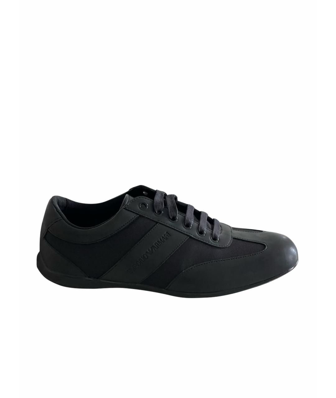 EMPORIO ARMANI Черные кожаные низкие кроссовки / кеды, фото 1