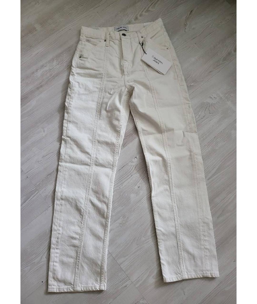 CALVIN KLEIN Белые хлопковые прямые джинсы, фото 10