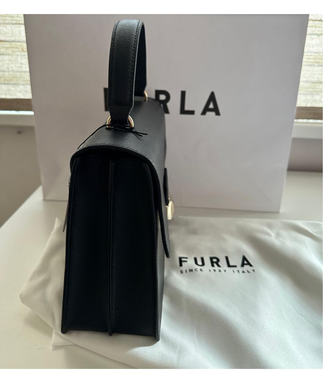 FURLA Черная кожаная сумка с короткими ручками, фото 3