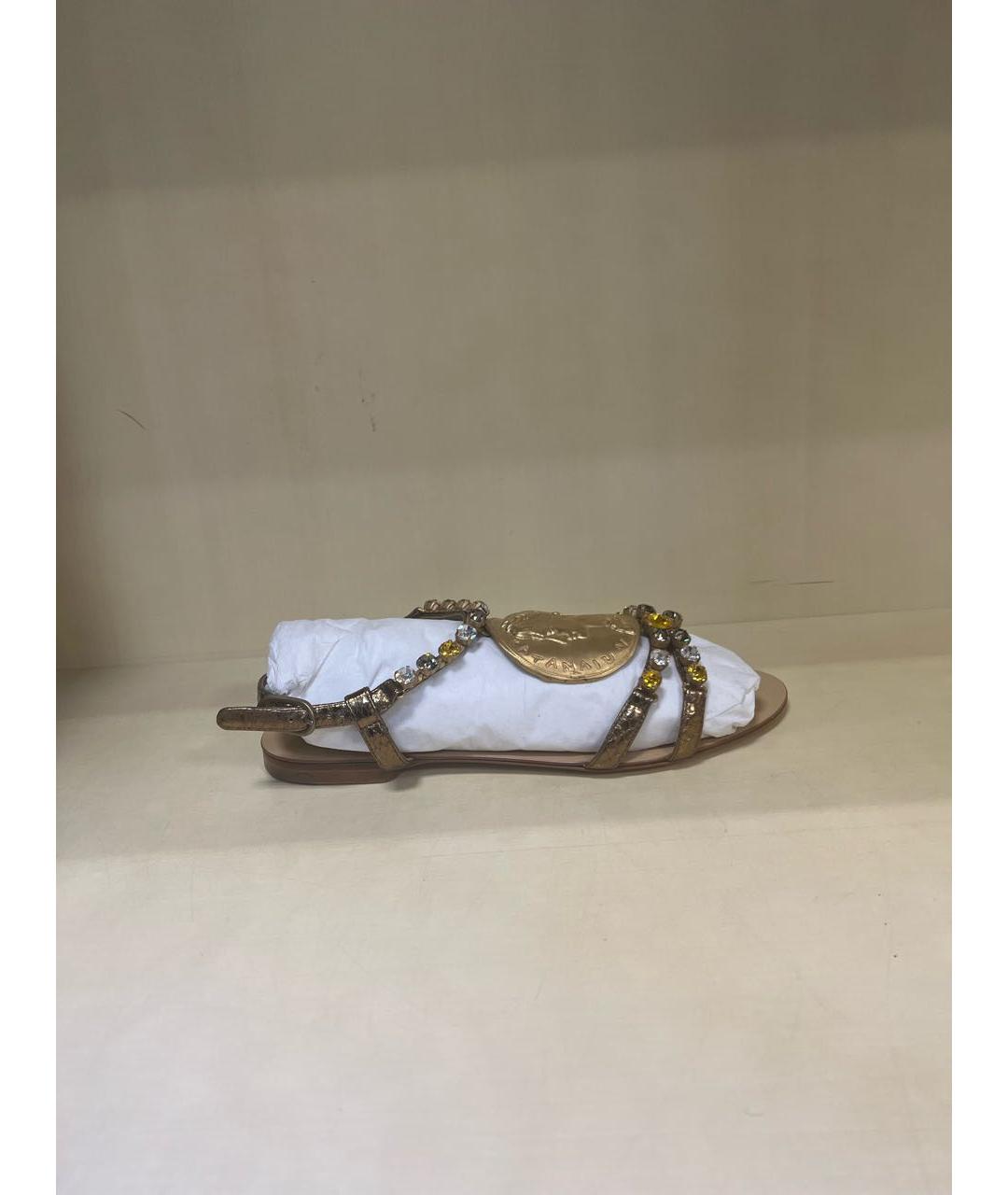 DOLCE&GABBANA Золотые кожаные сандалии, фото 5