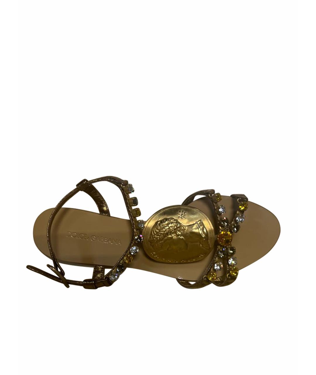 DOLCE&GABBANA Золотые кожаные сандалии, фото 1