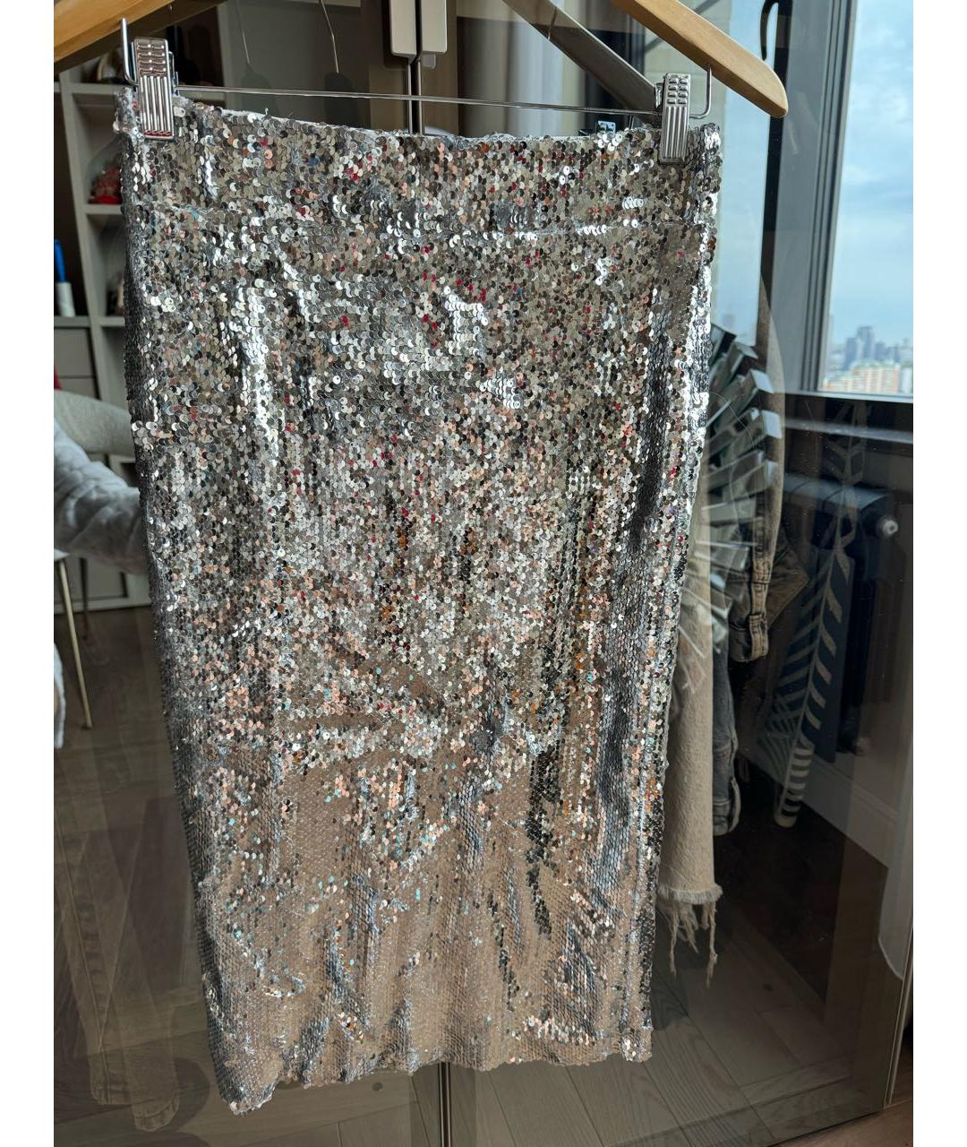 ESSENTIEL ANTWERP Серебряная полиэстеровая юбка миди, фото 9