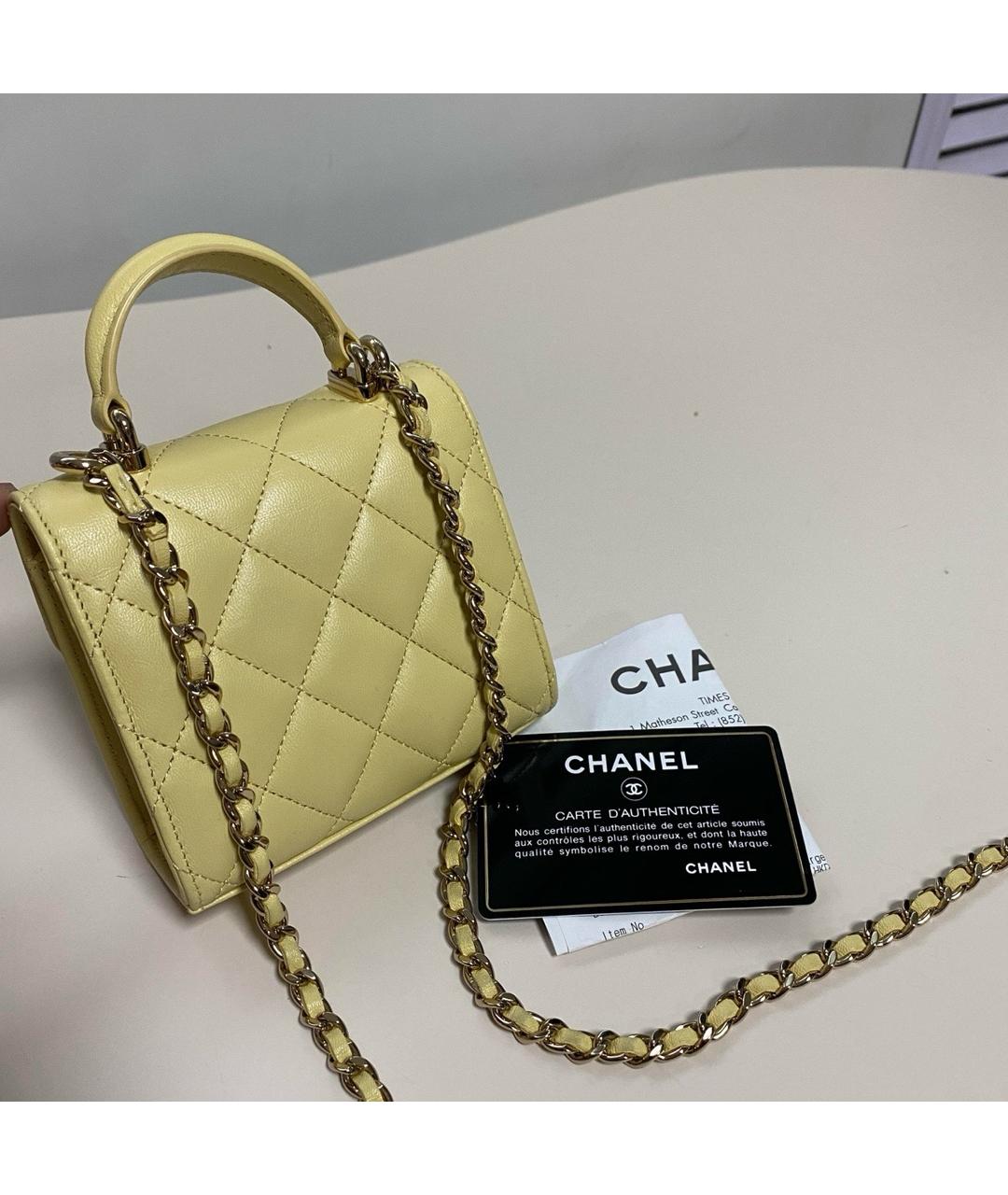 CHANEL PRE-OWNED Желтая кожаная сумка с короткими ручками, фото 2