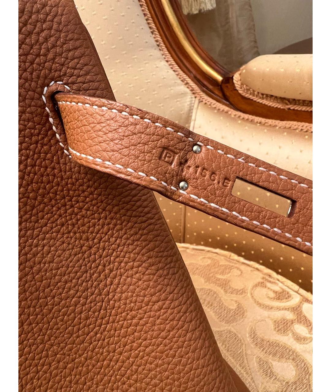 HERMES Коричневая кожаная сумка с короткими ручками, фото 3