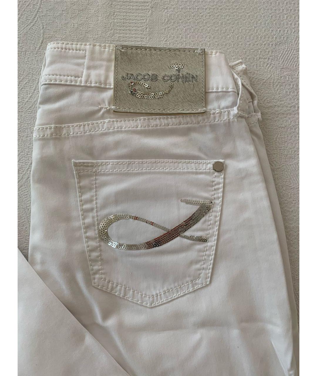 JACOB COHEN Белые хлопко-эластановые прямые джинсы, фото 4