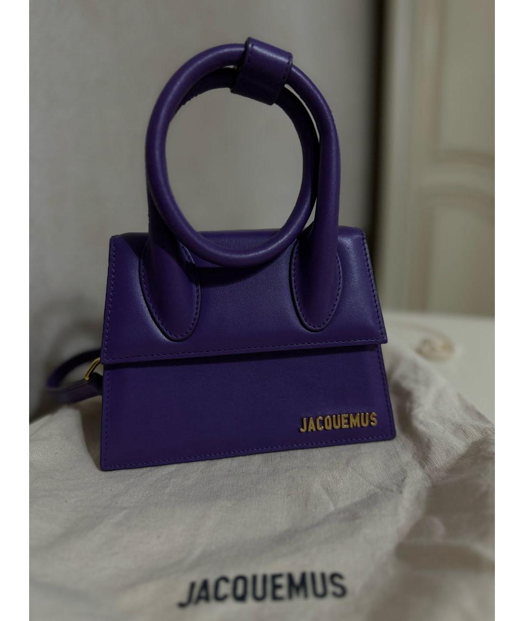 JACQUEMUS Фиолетовая кожаная сумка с короткими ручками, фото 5