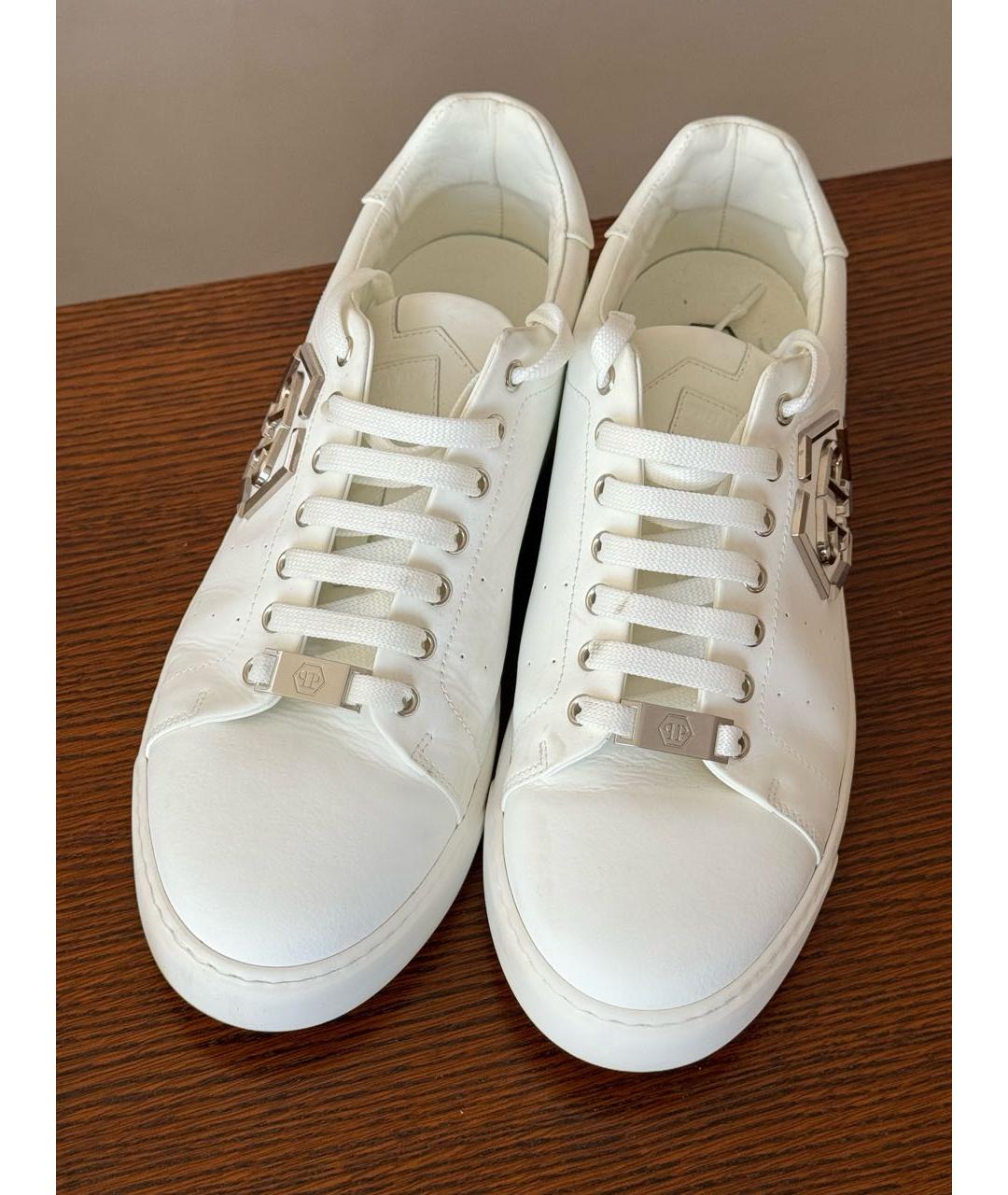 PHILIPP PLEIN Белые кожаные низкие кроссовки / кеды, фото 3