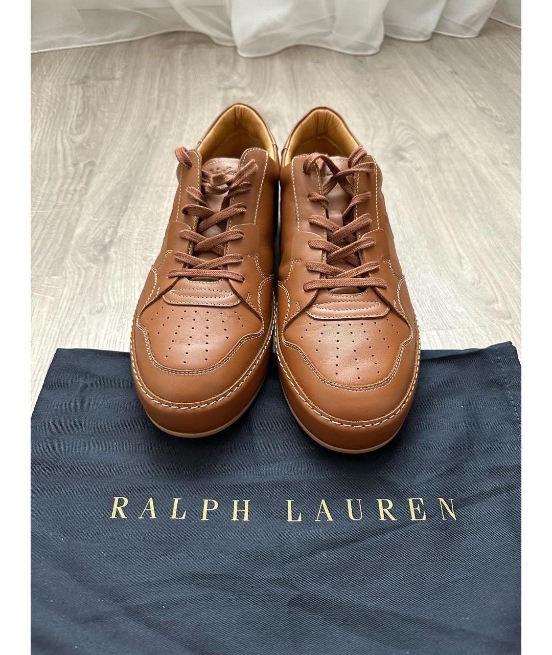 RALPH LAUREN Коричневые кожаные низкие кроссовки / кеды, фото 2