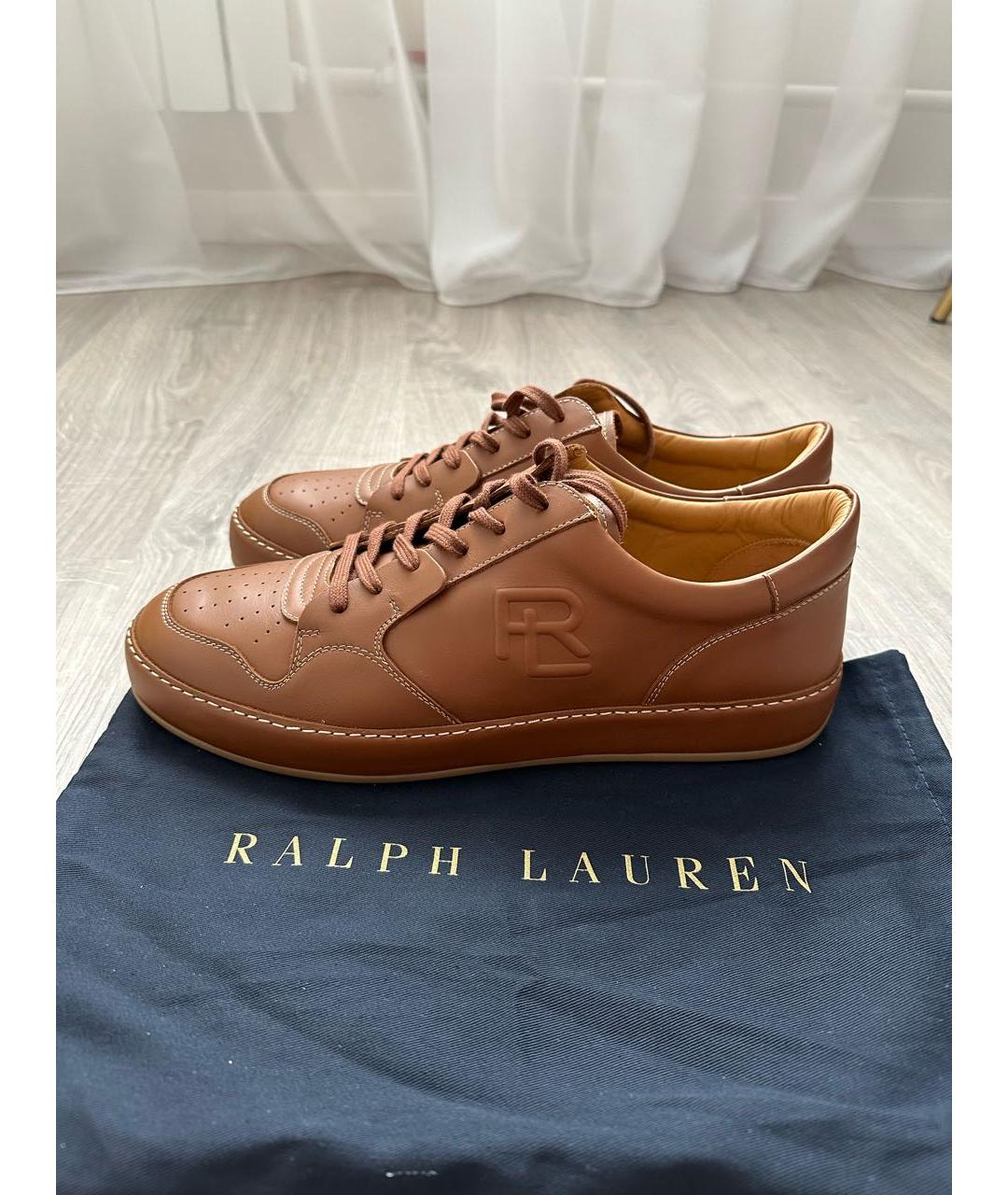 RALPH LAUREN Коричневые кожаные низкие кроссовки / кеды, фото 9