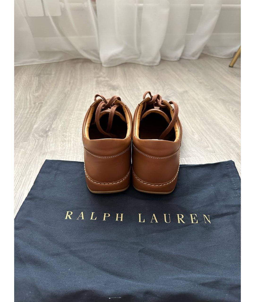RALPH LAUREN Коричневые кожаные низкие кроссовки / кеды, фото 4
