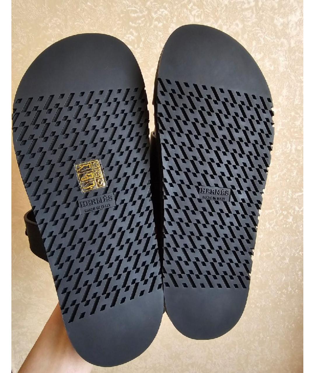 HERMES Черные кожаные шлепанцы, фото 5