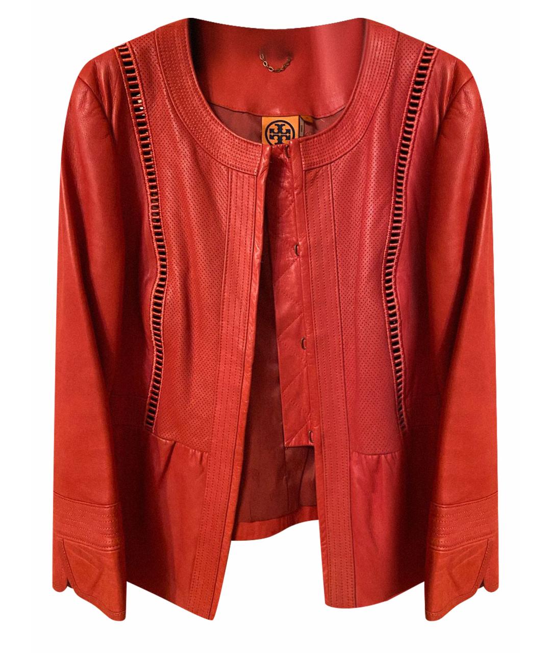 TORY BURCH Оранжевый кожаный жакет/пиджак, фото 1