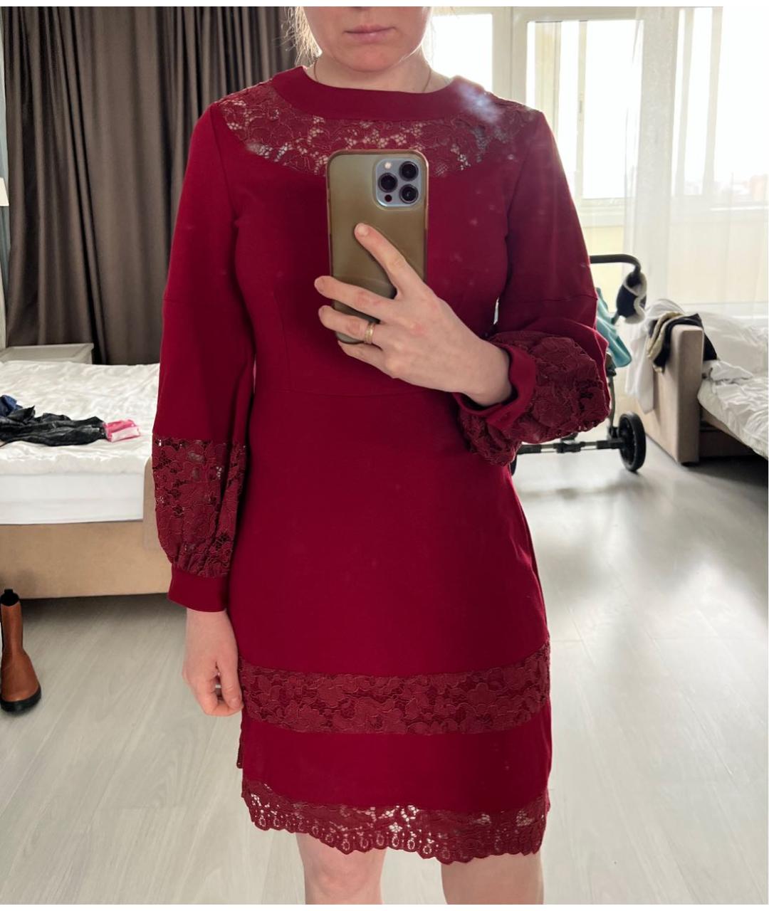 TWIN-SET Бордовое вискозное повседневное платье, фото 6