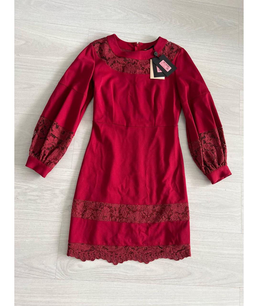 TWIN-SET Бордовое вискозное повседневное платье, фото 7