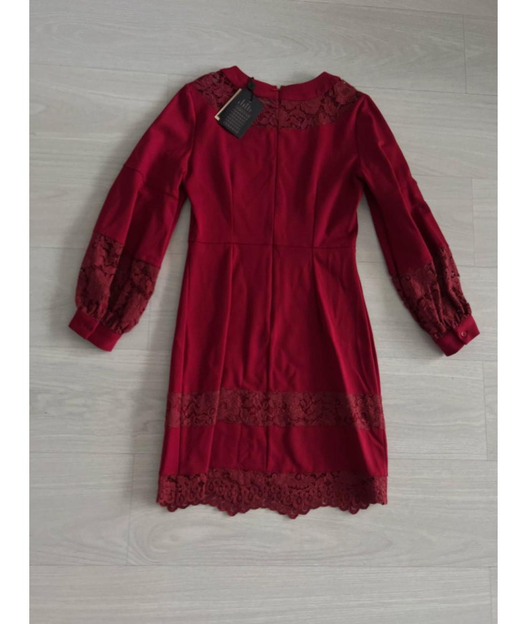 TWIN-SET Бордовое вискозное повседневное платье, фото 2