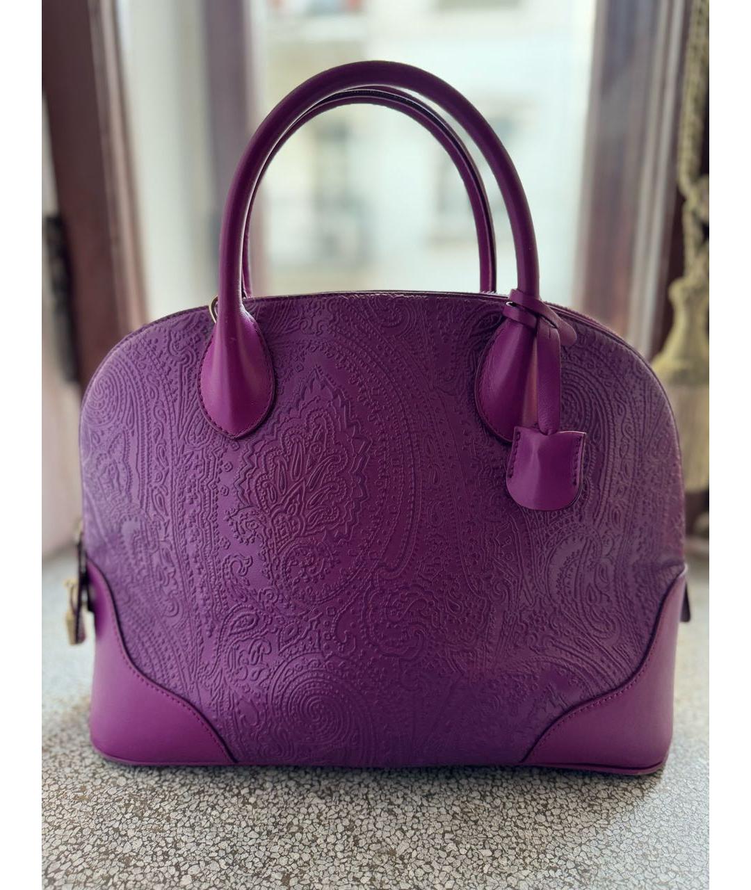 ETRO Фиолетовая кожаная сумка тоут, фото 6
