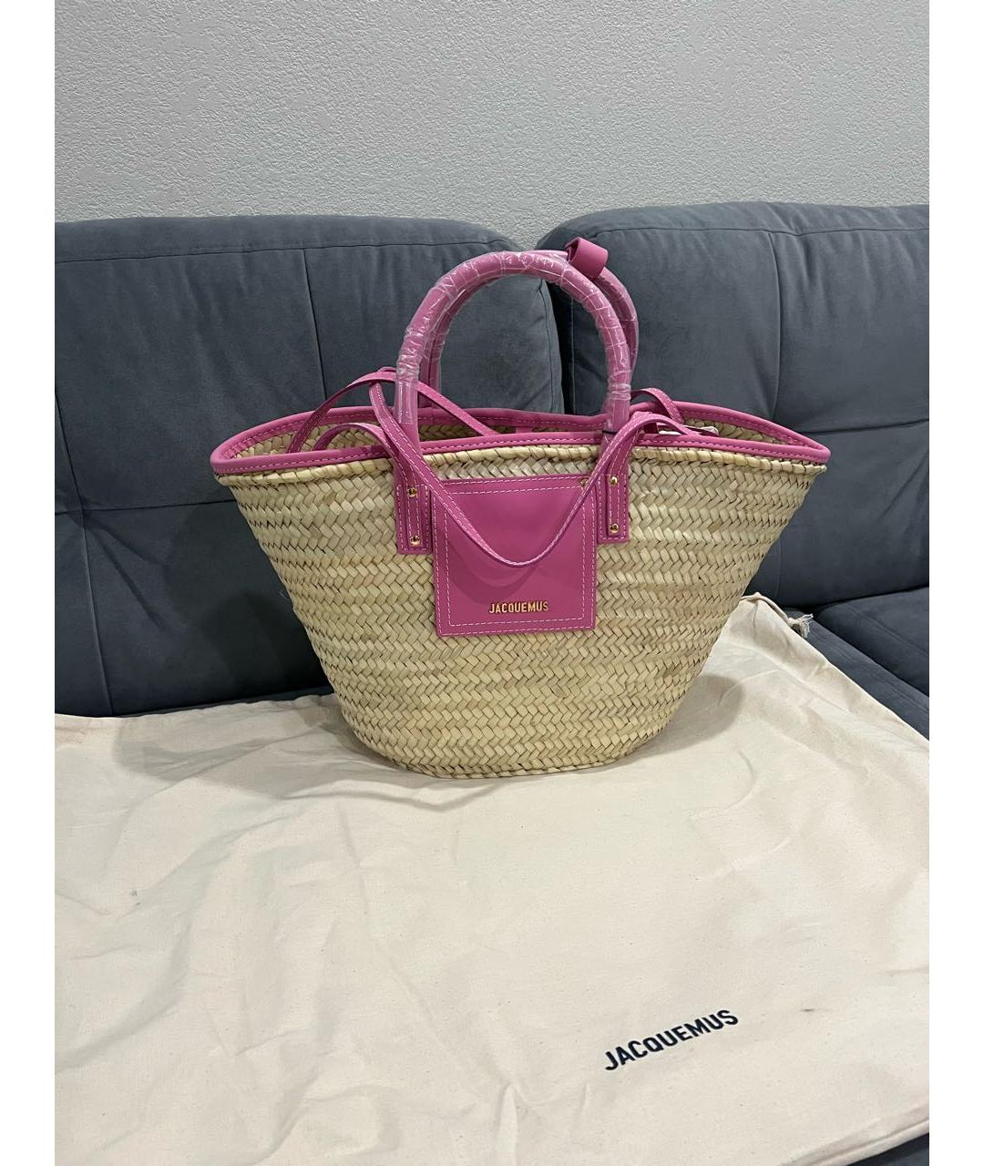 JACQUEMUS Розовая пелетеная пляжная сумка, фото 4