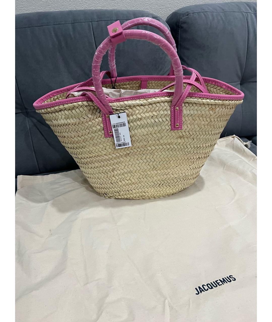 JACQUEMUS Розовая пелетеная пляжная сумка, фото 2