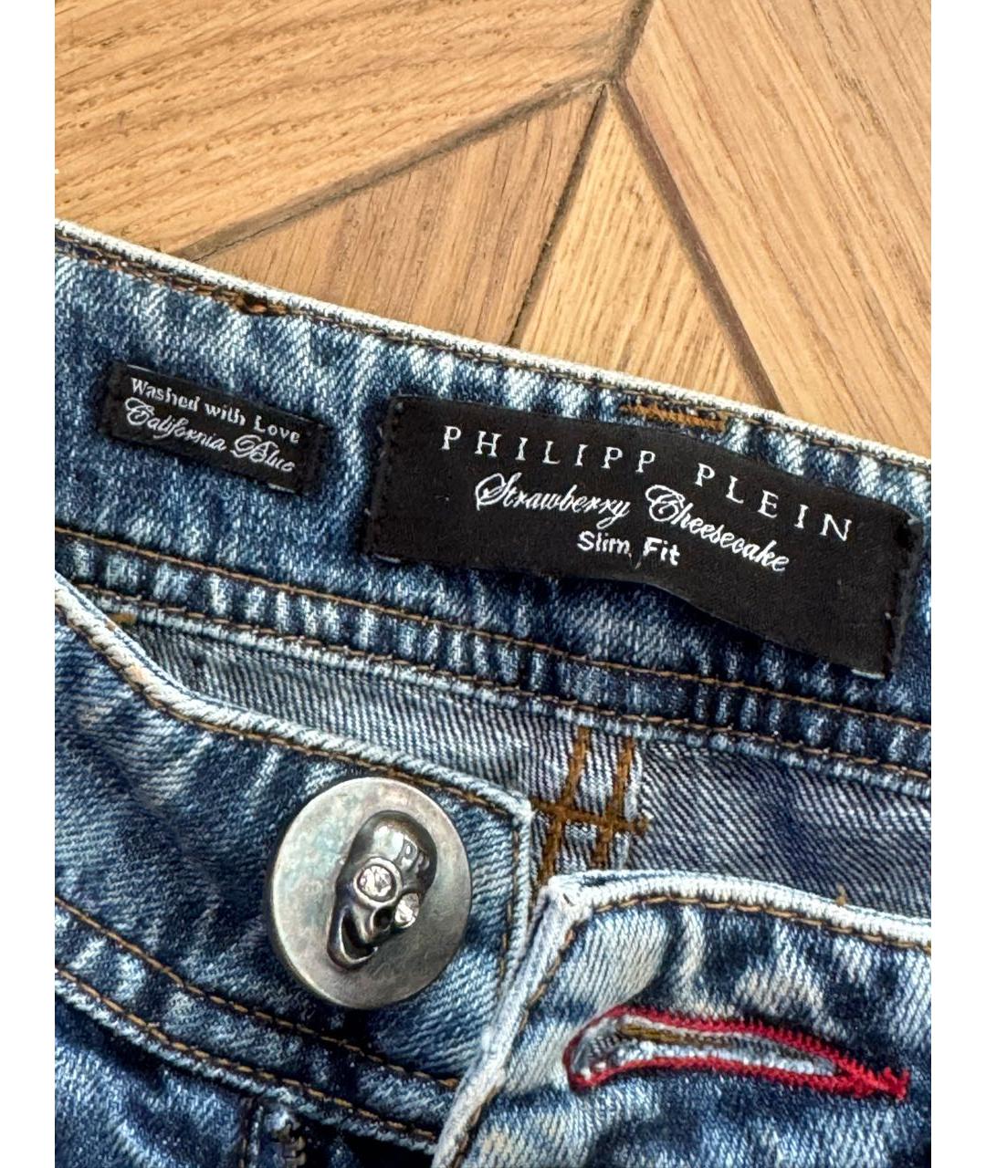PHILIPP PLEIN Синие хлопковые джинсы слим, фото 4