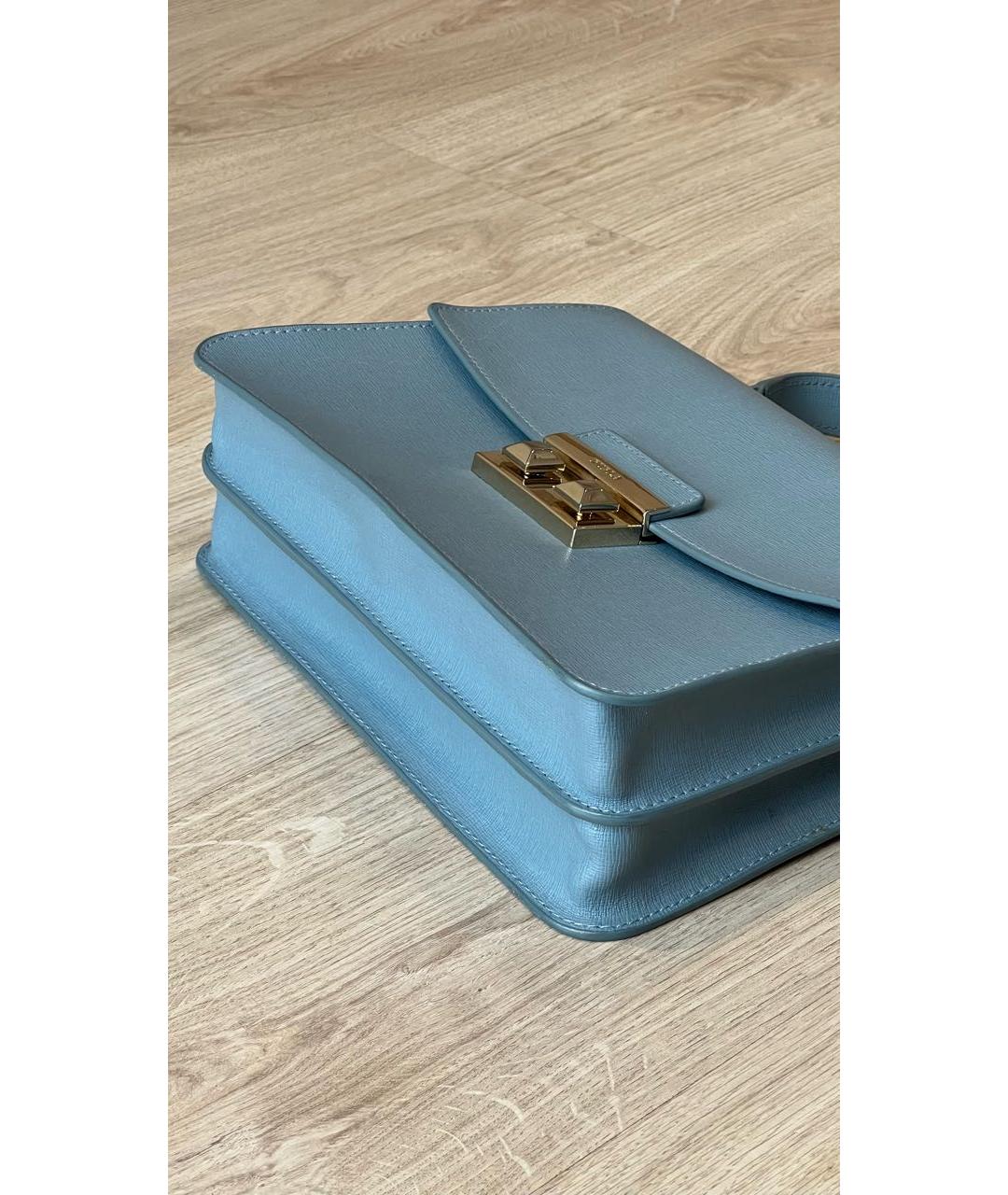 FURLA Голубая кожаная сумка с короткими ручками, фото 6