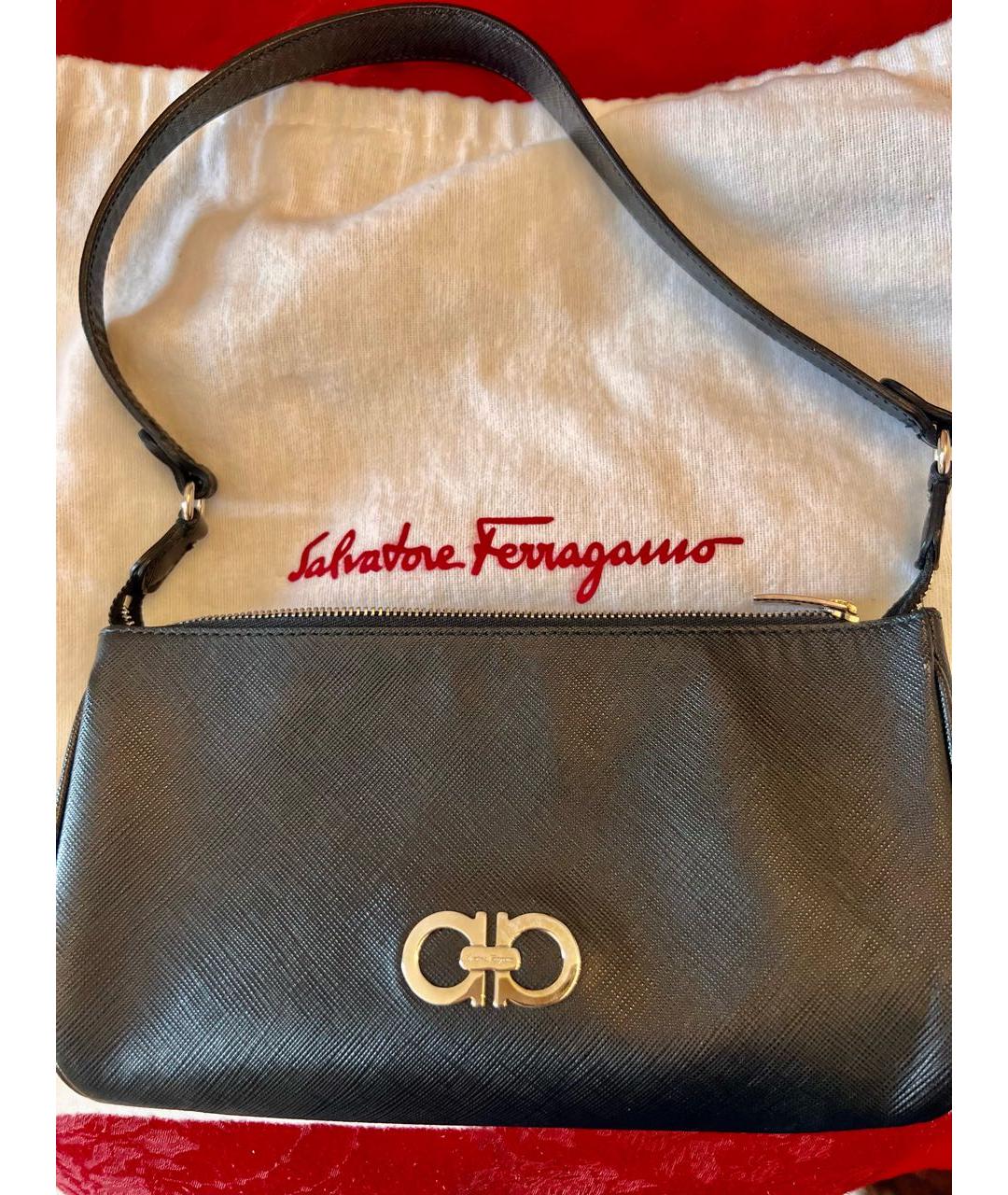 SALVATORE FERRAGAMO Черная кожаная сумка через плечо, фото 7