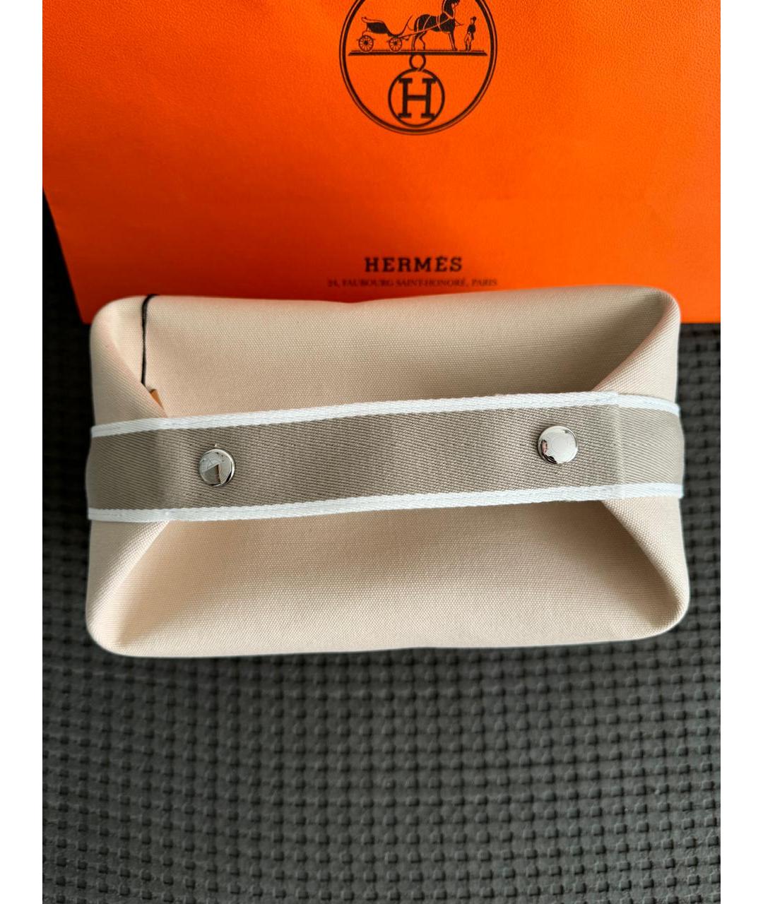 HERMES PRE-OWNED Бежевая хлопковая косметичка, фото 4