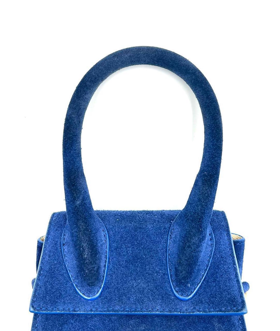 JACQUEMUS Синяя замшевая сумка с короткими ручками, фото 4