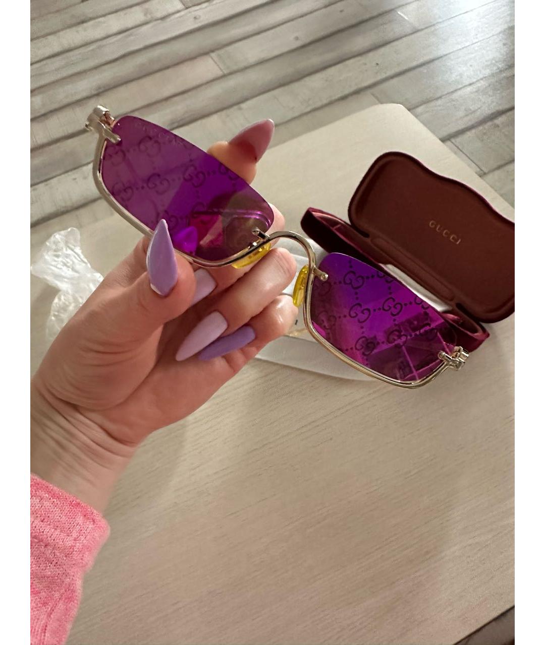 GUCCI Розовые металлические солнцезащитные очки, фото 2