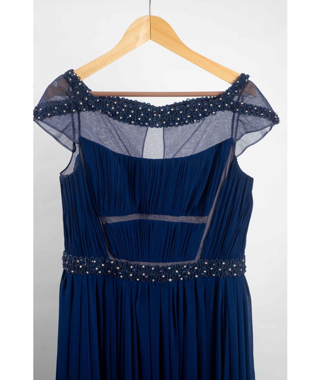 TONY WARD Темно-синее шелковое вечернее платье, фото 3